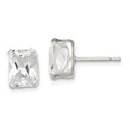 Sterling Silver Polished Emerald-cut 8x6mm Basket Set CZ Stud Earrings, 8 x 6 mm