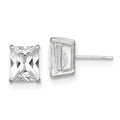 Sterling Silver Polished Emerald-cut 10x8mm Basket Set CZ Stud Earrings, 10 x 8 mm