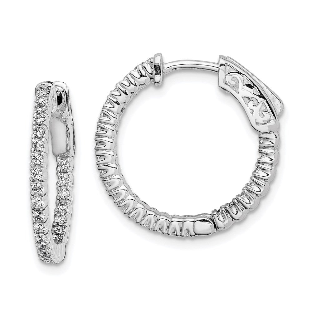 Sterling Shimmer Sterling Silver Rhodium-plated 50 Stone 1.3mm CZ In and Out Round Hinged Hoop Earrings, 19 x 19 mm