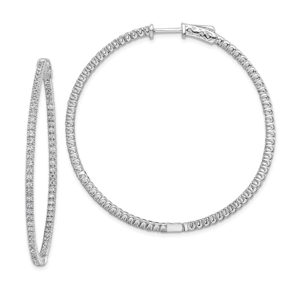 Sterling Shimmer Sterling Silver Rhodium-plated 154 Stone 1.3mm CZ In and Out Round Hinged Hoop Earrings, 48.6 x 49 mm