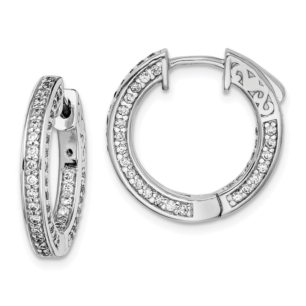 Sterling Shimmer Sterling Silver Rhodium-plated 134 Stone 1.3mm CZ In and Out Round Hinged Hoop Earrings, 19 x 19 mm