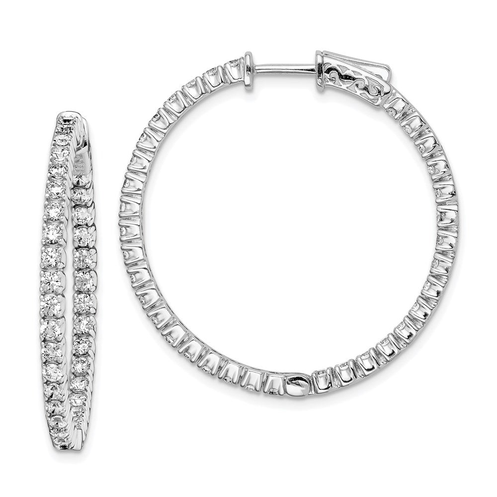 Sterling Shimmer Sterling Silver Rhodium-plated 70 Stone 2mm CZ In and Out Round Hinged Hoop Earrings, 34.2 x 33 mm