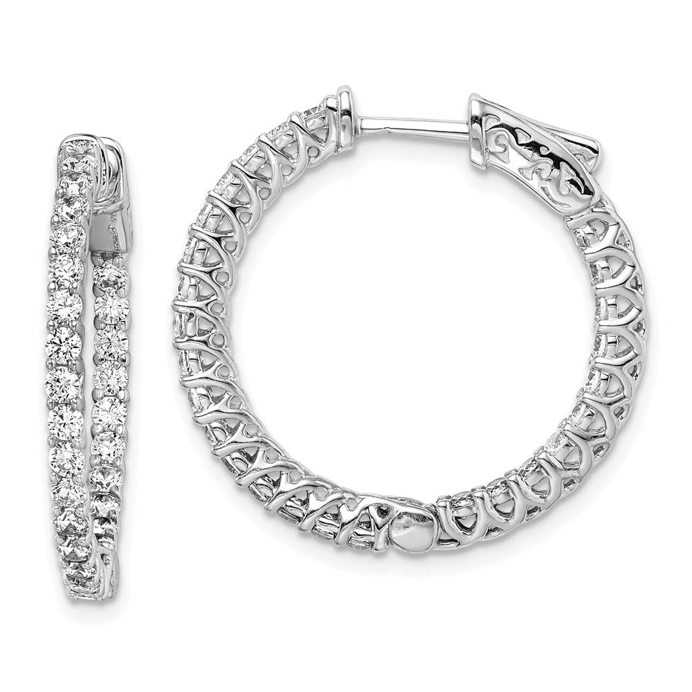 Sterling Shimmer Sterling Silver Rhodium-plated 52 Stone 2mm CZ In and Out Round Hinged Hoop Earrings, 26 x 26.5 mm