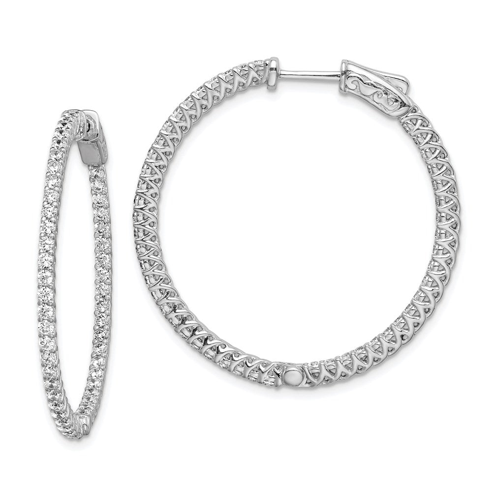 Sterling Shimmer Sterling Silver Rhodium-plated 96 Stone 1.7mm CZ In and Out Round Hinged Hoop Earrings, 36 x 36 mm