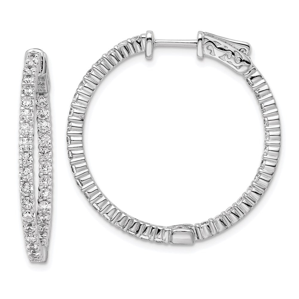 Sterling Shimmer Sterling Silver Rhodium-plated 66 Stone 2.0mm CZ In and Out Round Hinged Hoop Earrings, 31 x 30 mm