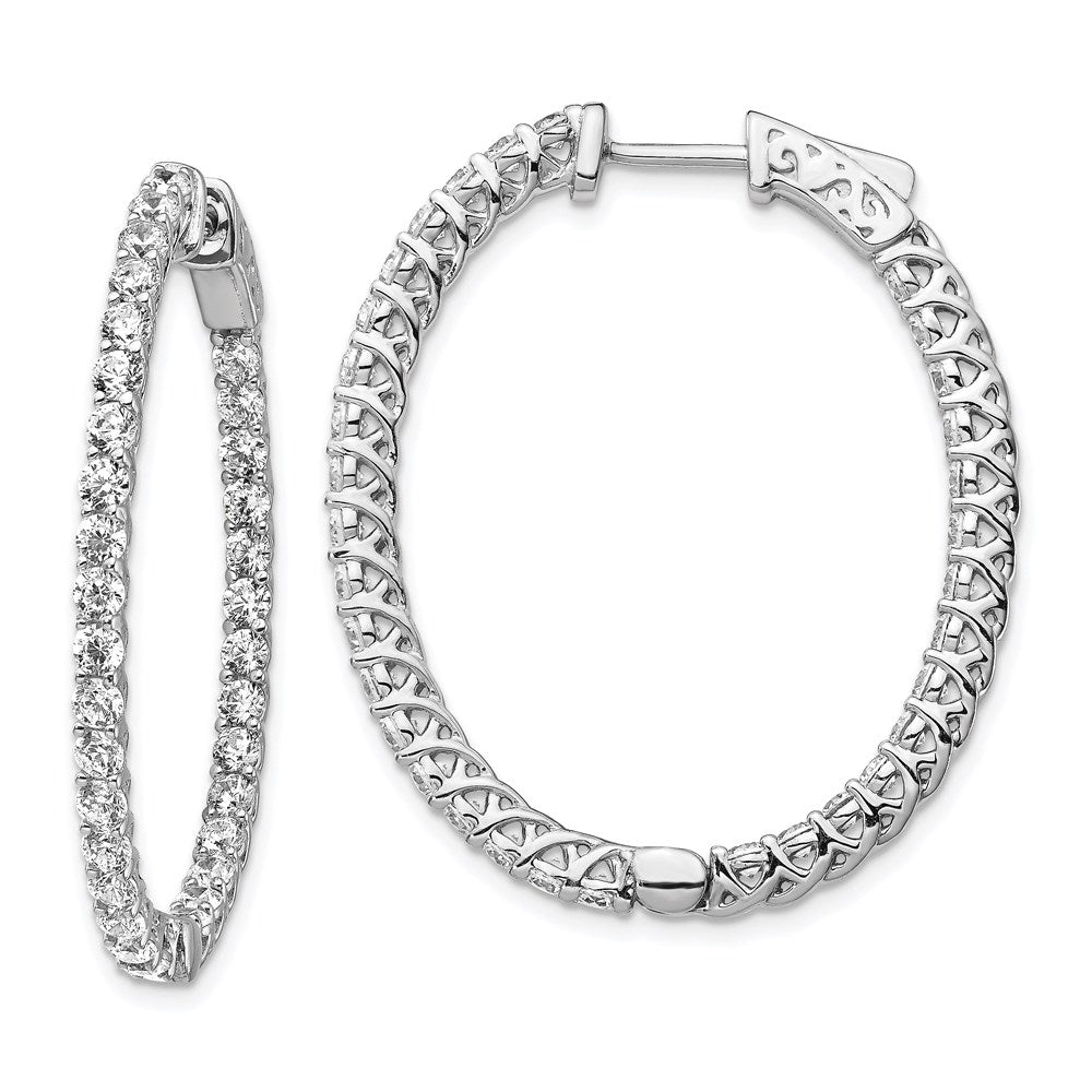 Sterling Shimmer Sterling Silver Rhodium-plated 66 Stone 2.3mm CZ In and Out Oval Hinged Hoop Earrings, 37.4 x 31.7 mm