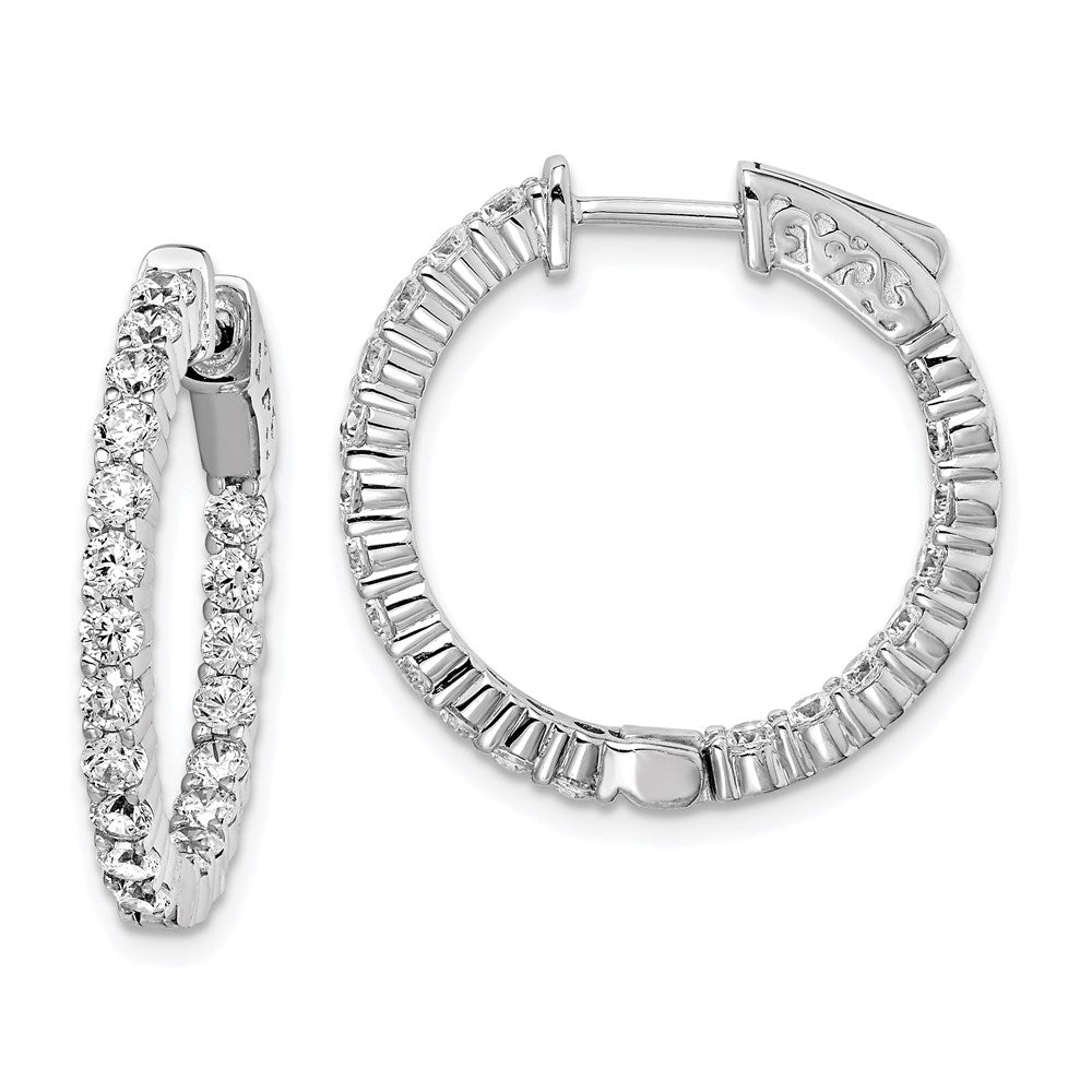 Sterling Shimmer Sterling Silver Rhodium-plated 40 Stone 2.3mm CZ In and Out Round Hinged Hoop Earrings, 22.5 x 23 mm