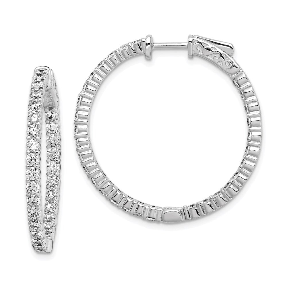 Sterling Shimmer Sterling Silver Rhodium-plated 60 Stone 2.25mm CZ In and Out Round Hinged Hoop Earrings, 30.5 x 30.5 mm