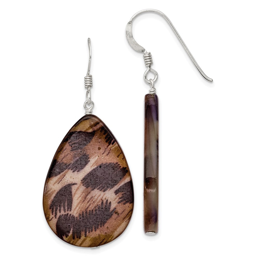 Sterling Silver Polished Brown Mother of Pearl Teardrop Dangle Earrings, 48 x 20 mm
