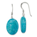 Sterling Silver Polished Cracked Aventurine Oval Dangle Earrings, 38 x 16 mm