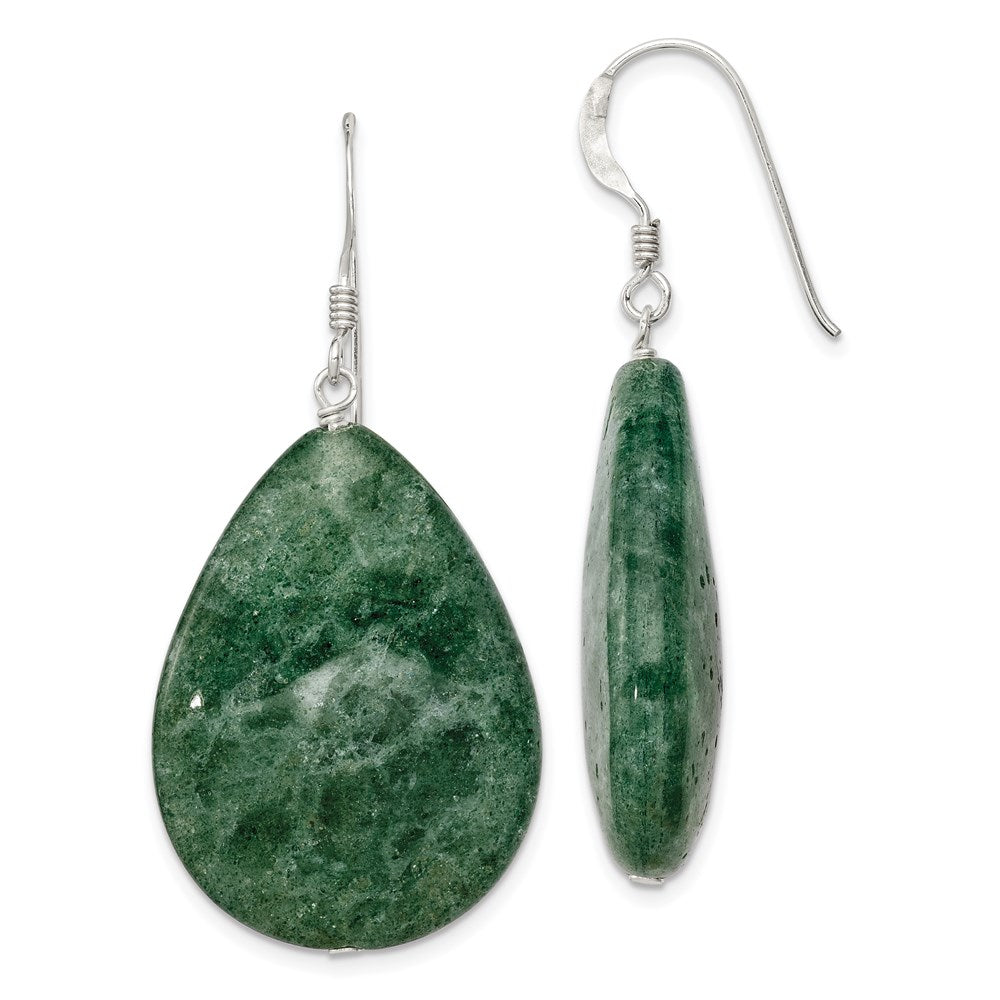 Sterling Silver Polished Cracked Aventurine Green Teardrop Dangle Earrings, 49 x 23 mm, 0.61 g - ID5S9QE76138L7