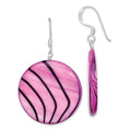 Sterling Silver Polished Pink & Black Mother of Pearl Disc Dangle Earrings, 46 x 30 mm