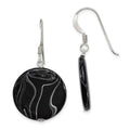 Sterling Silver Polished Black Agate Disc Dangle Earrings, 41 x 20 mm