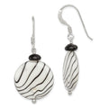 Sterling Silver Polished Black Agate/Zebra Mother of Pearl Dangle Earrings, 41 x 20 mm