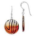 Sterling Silver Polished Orange/Black Mother of Pearl Disc Dangle Earrings, 50 x 31 mm