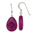 Sterling Silver Polished Pink Cracked Aventurine Teardrop Dangle Earrings, 42 x 17 mm