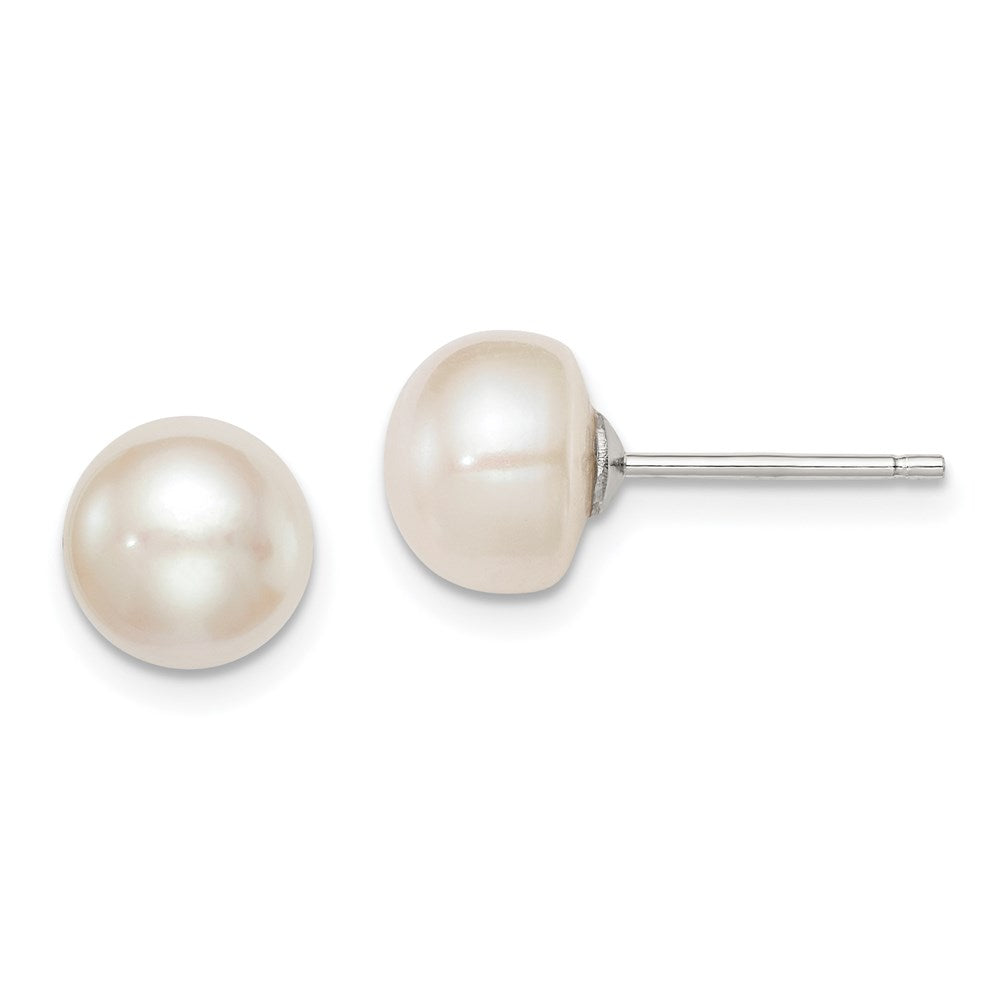 Sterling Silver Rhodium-plated 8-9mm White Button Freshwater Cultured Pearl Post Earrings, 0.26 g - ID5S9QE76468L7