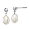 Sterling Silver Rhodium-plated 7-8mm White Rice Freshwater Cultured Pearl Post Dangle Earrings, 17 mm