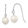 Sterling Silver Rhodium-plated 7-8mm White Semi-Round Freshwater Cultured Pearl Dangle Earrings, 19 mm