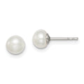 Sterling Silver Rhodium-plated 5-6mm White Button Freshwater Cultured Pearl Post Earrings, 5.5 mm