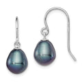 Sterling Silver Rhodium-plated 8-9mm Black Rice Freshwater Cultured Pearl Dangle Earrings, 21 mm