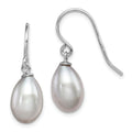 Sterling Silver Rhodium-plated Grey 8-9mm Rice Freshwater Cultured Pearl Dangle Earrings, 22 mm
