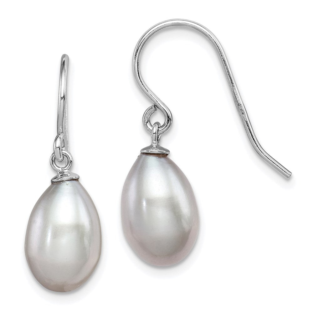 Sterling Silver Rhodium-plated Grey 8-9mm Rice Freshwater Cultured Pearl Dangle Earrings, 22 mm