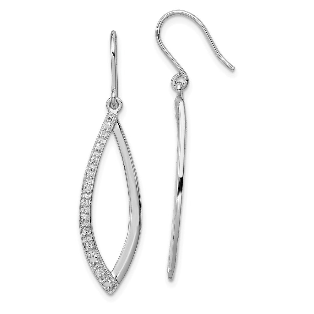 Sterling Silver Rhodium Diam. Dangle Earrings, 0.1 ct, 42 x 10 mm