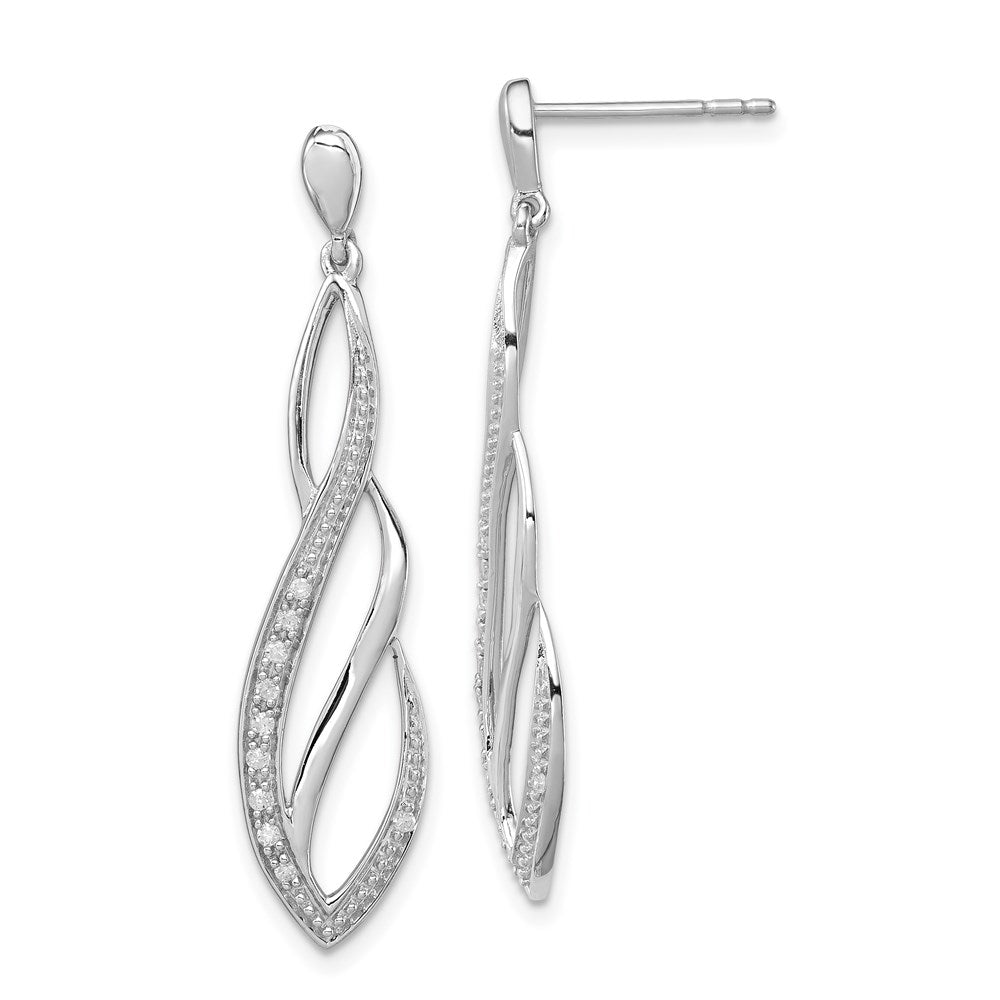 Sterling Silver Rhodium Diam. Dangle Post Earrings, 0.092 ct, 40 x 9 mm