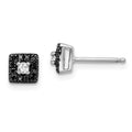 White Night Sterling Silver Rhodium-plated Black and White Diamond Square Stud Post Earrings, 0.133 ct, 6 x 6 mm
