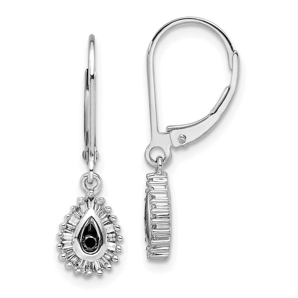 White Night Sterling Silver Rhodium-plated Black and White Diamond Dangle Leverback Earrings, 0.25 ct, 27 x 6 mm