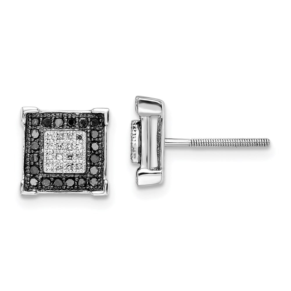 White Night Sterling Silver Rhodium-plated Black and White Diamond Square Post Earrings, 0.36 ct, 8 x 8 mm