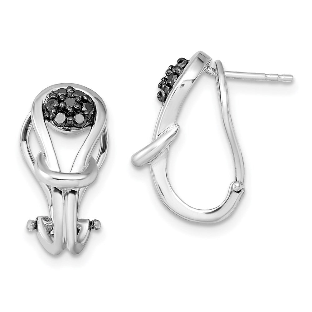 White Night Sterling Silver Rhodium-plated Black Diamond Love Knot Omega Back Earrings, 0.26 ct, 18 x 10 mm