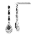 White Night Sterling Silver Rhodium-plated Black and White Diamond Teardrop Post Dangle Earrings, 0.208 ct, 22 x 7 mm