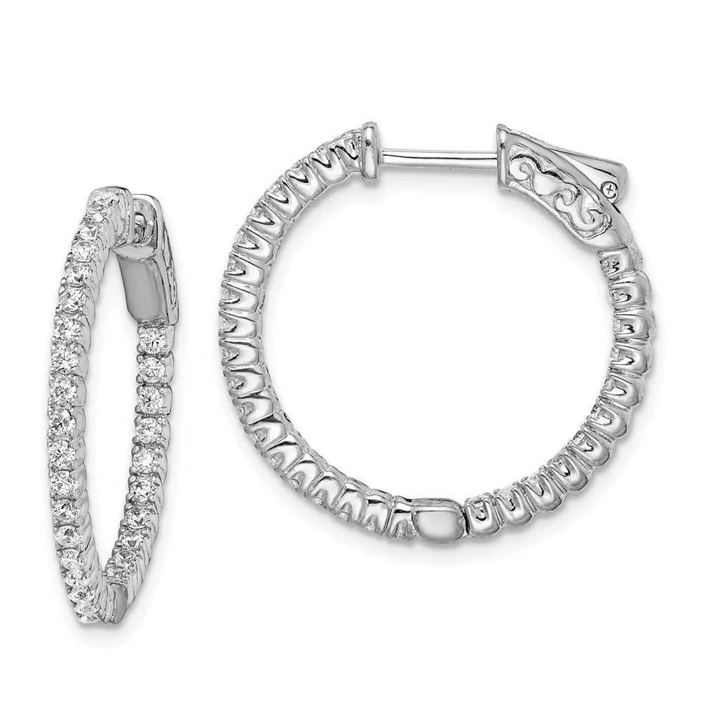 Sterling Shimmer Sterling Silver Rhodium-plated 60 Stone 1.5mm CZ In and Out Round Hinged Hoop Earrings, 23 x 24 mm