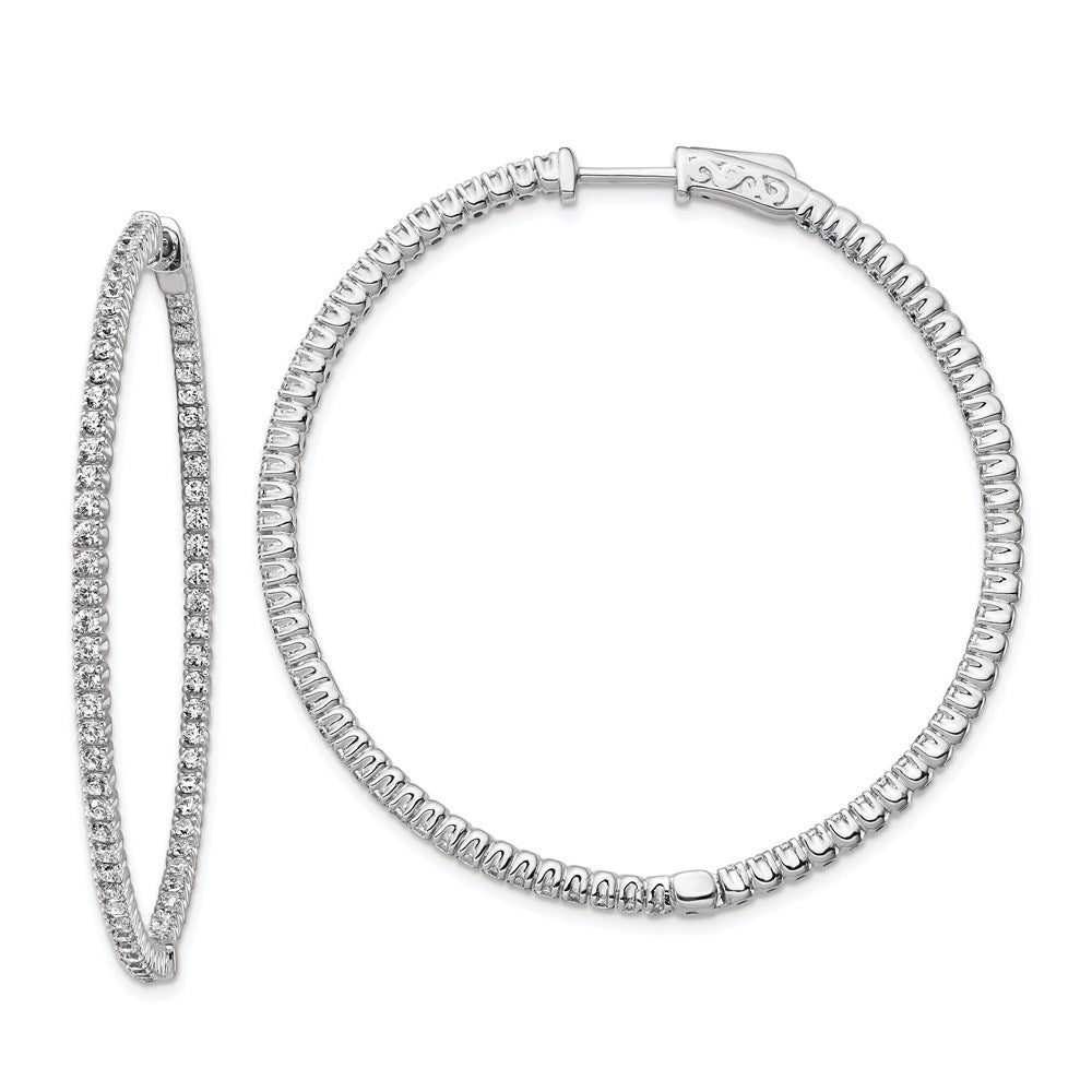 Sterling Shimmer Sterling Silver Rhodium-plated 140 Stone 1.5mm CZ In and Out Round Hinged Hoop Earrings, 49.5 x 49 mm
