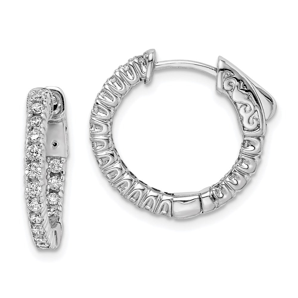 Sterling Shimmer Sterling Silver Rhodium-plated 34 Stone 1.7mm CZ In and Out Round Hinged Hoop Earrings, 16.3 x 17 mm