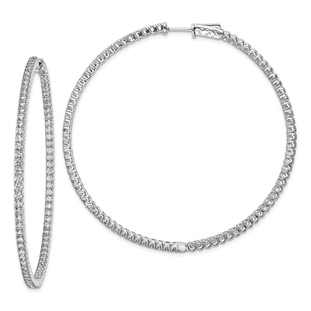Sterling Shimmer Sterling Silver Rhodium-plated 166 Stone 2mm CZ In and Out Round Hinged Hoop Earrings, 65.2 x 66 mm