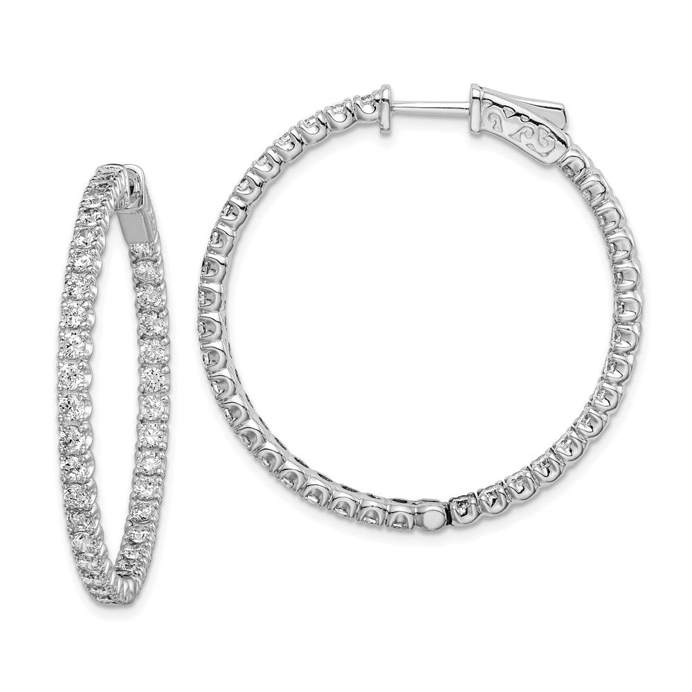 Sterling Shimmer Sterling Silver Rhodium-plated 72 Stone 2.1mm CZ In and Out Round Hinged Hoop Earrings, 35.5 x 35 mm
