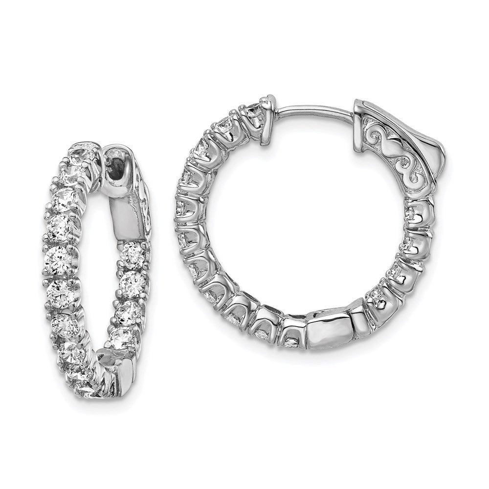 Sterling Shimmer Sterling Silver Rhodium-plated 30 Stone 2.25mm CZ In and Out Round Hinged Hoop Earrings, 21 x 21 mm