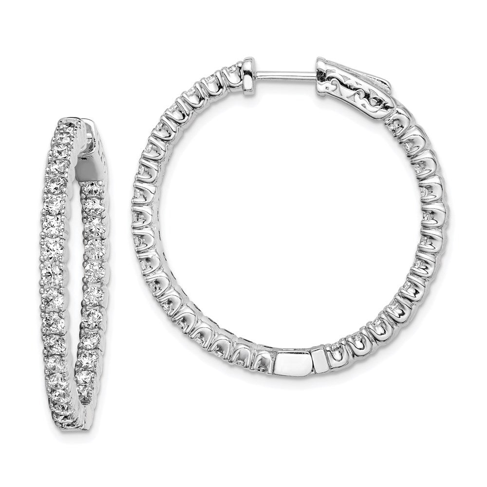 Sterling Shimmer Sterling Silver Rhodium-plated 60 Stone 2.25mm CZ In and Out Round Hinged Hoop Earrings, 32 x 31.5 mm