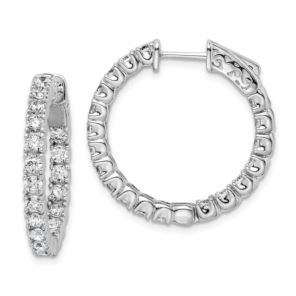 Sterling Shimmer Sterling Silver Rhodium-plated 38 Stone 2.5mm CZ In and Out Round Hinged Hoop Earrings, 25 x 24.5 mm