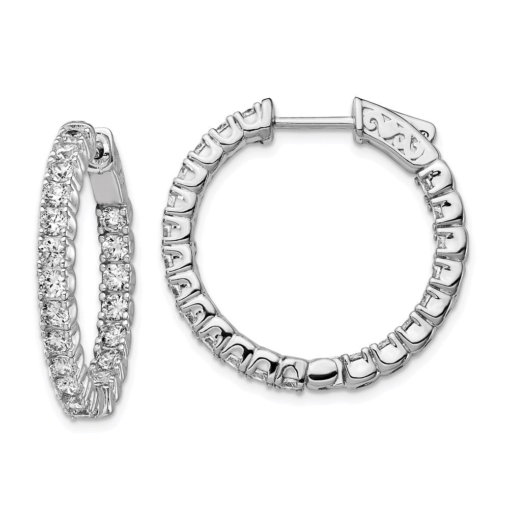Sterling Shimmer Sterling Silver Rhodium-plated 42 Stone 2.5mm CZ In and Out Round Hinged Hoop Earrings, 24 x 27.5 mm