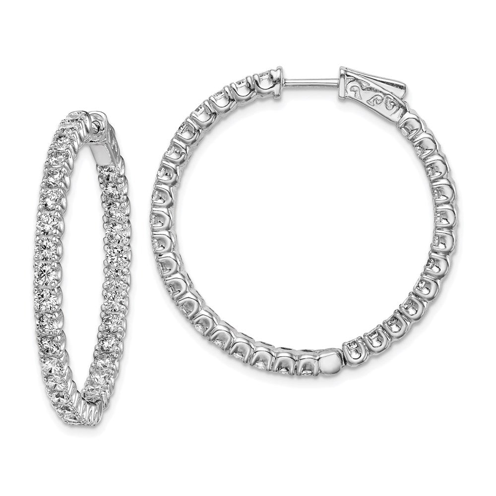 Sterling Shimmer Sterling Silver Rhodium-plated 62 Stone 2.5mm CZ In and Out Round Hinged Hoop Earrings, 33 x 33 mm