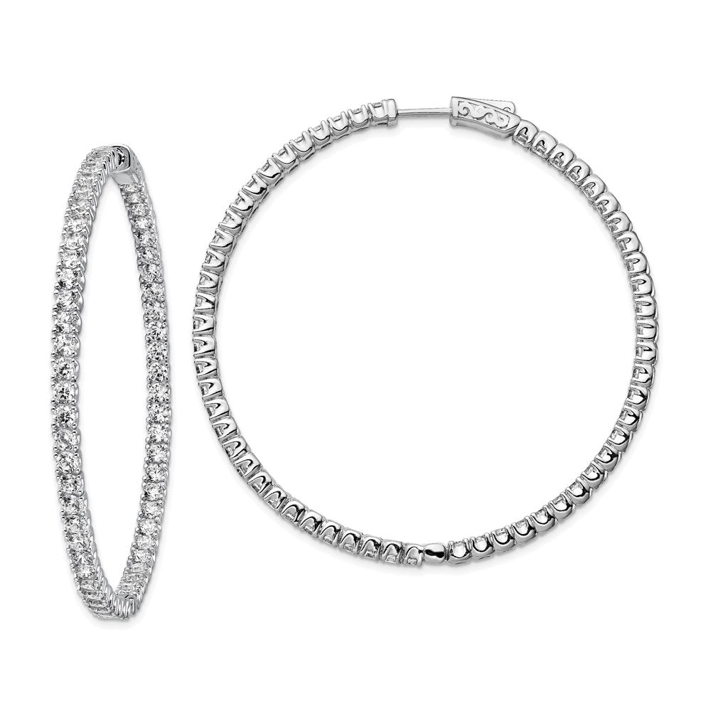 Sterling Shimmer Sterling Silver Rhodium-plated 114 Stone 2.5mm CZ In and Out Round Hinged Hoop Earrings, 51 x 50.5 mm