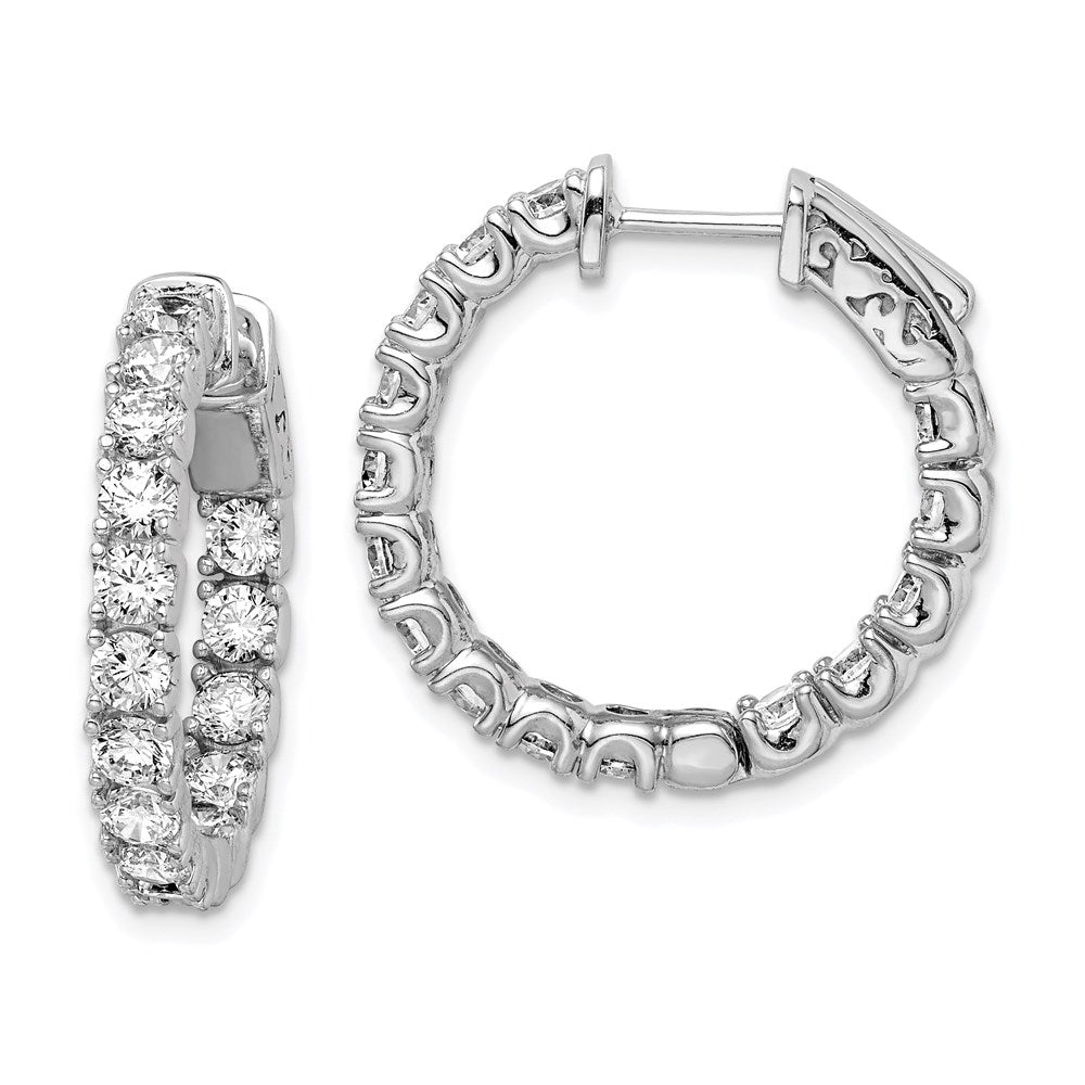 Sterling Shimmer Sterling Silver Rhodium-plated 30 Stone 3.0mm CZ In and Out Round Hinged Hoop Earrings, 23 x 23 mm