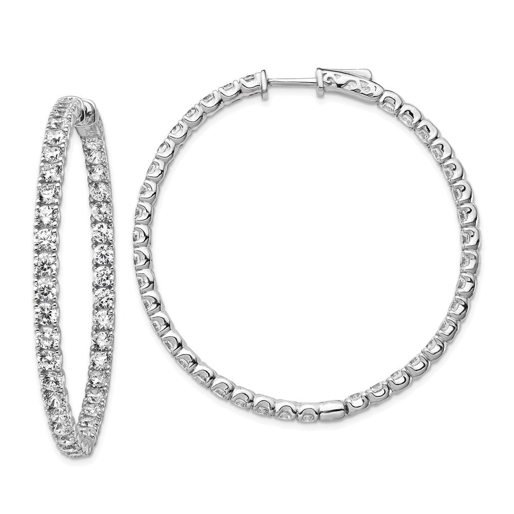 Sterling Shimmer Sterling Silver Rhodium-plated 78 Stone 3.0mm CZ In and Out Round Hinged Hoop Earrings, 49.5 x 48.5 mm