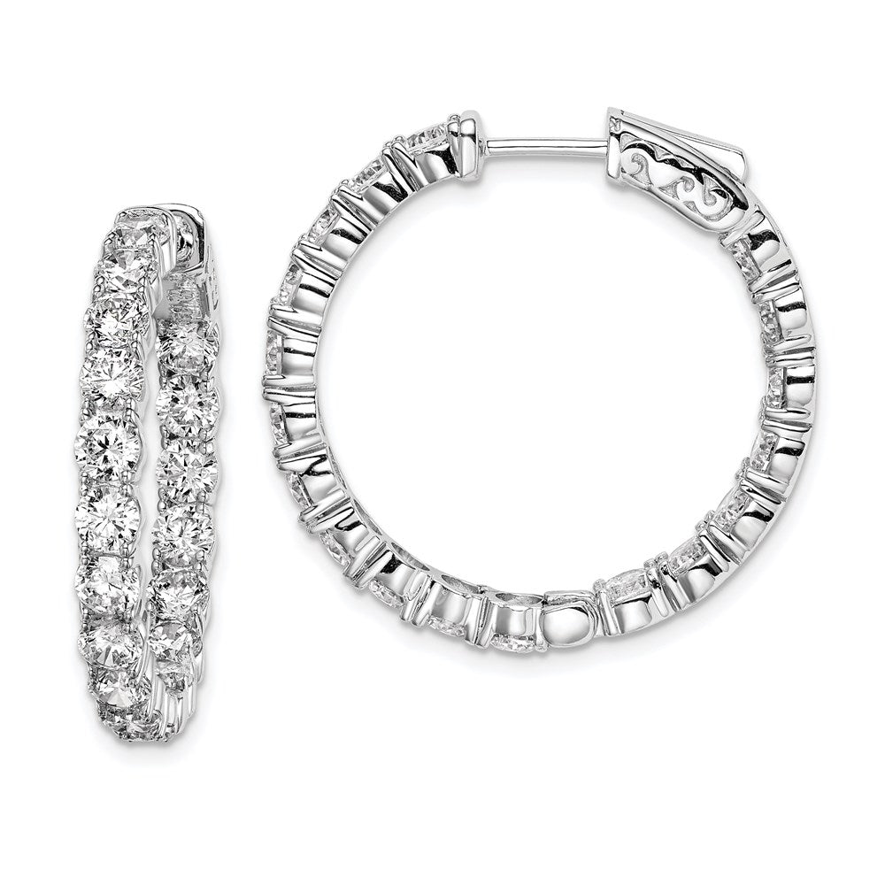 Sterling Shimmer Sterling Silver Rhodium-plated 36 Stone 3.5mm CZ In and Out Round Hinged Hoop Earrings, 28.5 x 28.5 mm