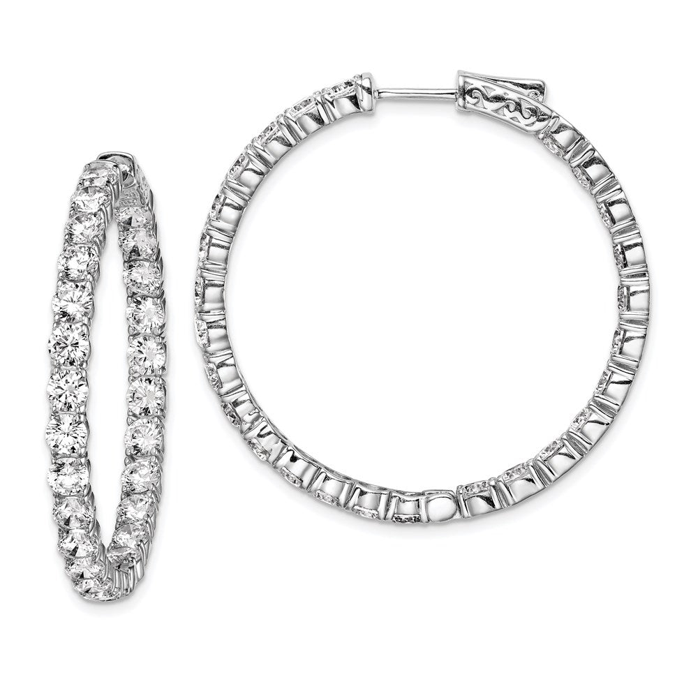 Sterling Shimmer Sterling Silver Rhodium-plated 52 Stone 3.5mm CZ In and Out Round Hinged Hoop Earrings, 38 x 38 mm