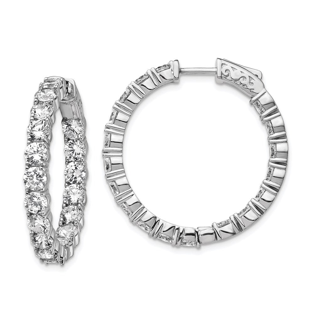 Sterling Shimmer Sterling Silver Rhodium-plated 36 Stone 3.75mm CZ In and Out Round Hinged Hoop Earrings, 28 x 28 mm